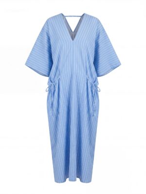 (2FOR75K)MATI BLUE STRIPE DRAWSTRING POCKETS CAFTAN