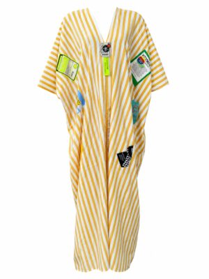 (2FOR75K)YELLOW LINEN STRIPE BADGE PATCH CITY CAFTAN