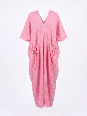 (2FOR75K)MATI RED STRIPE DRAWSTRING POCKETS CAFTAN