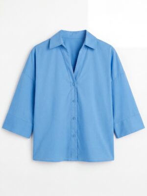 (2FOR40K)ZR BLUE BOX SLEEVE DEEPHEM SHIRT