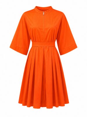 (2FOR80K)YI ORANGE ZIPPER DETAIL SWING DRESS