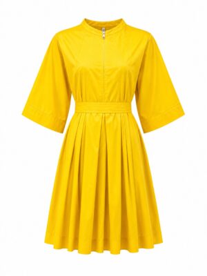 (2FOR80K)YI MUSTARD ZIPPER DETAIL SWING DRESS