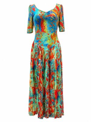 (2FOR50K)ZR ORANGE COLOR SPLASH PLEATED PLEATED MAXI DRESS