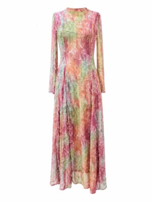 (2FOR50K)PINK FAINT FLORAL PRINT MESH MAXI
