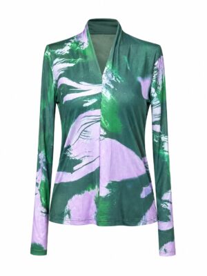 (2FOR35K)GREEN VNECK 9737 MESH TOP