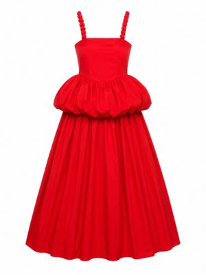 RED PEBBLE STRAP UFF DETAIL DRESS