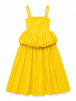 YELLOW PEBBLE STRAP UFF DETAIL DRESS