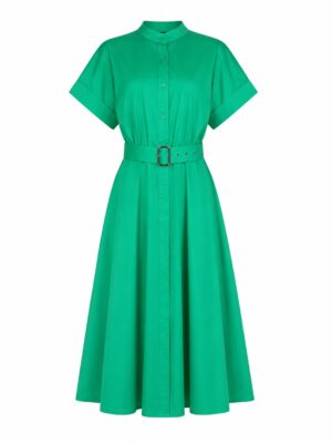 ZR GREEN HIGH NECK OVERSIZED CAPSLEEVE SHIRT DRESS