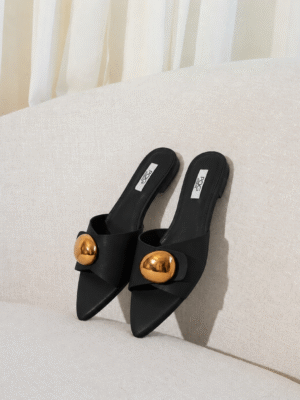 POG 58 BLACK SMOOTH BRONZE GOLD DETAIL SLIPPERS