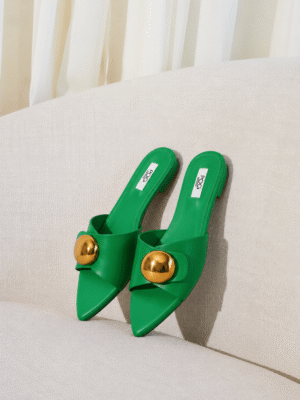 POG 58 GREEN SMOOTH BRONZE GOLD DETAIL SLIPPERS