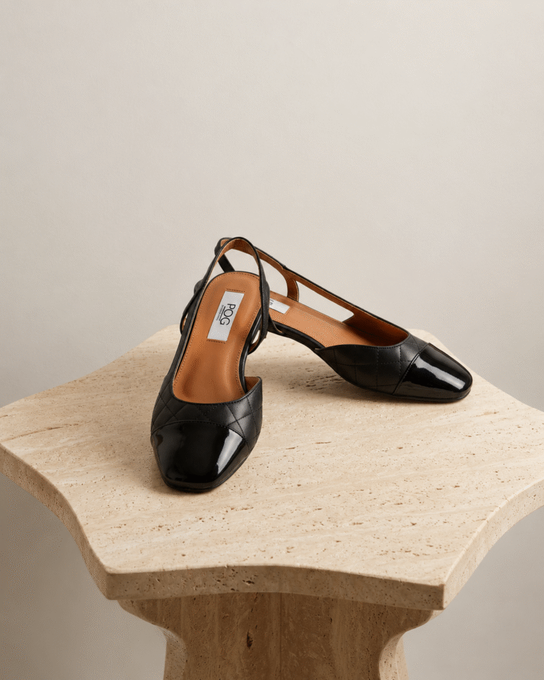 POG C125 BLACK X BLACK QUILTED SLING BACK FLATS
