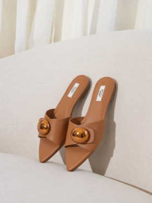 POG 58 BROWN SMOOTH BRONZE GOLD DETAIL SLIPPERS