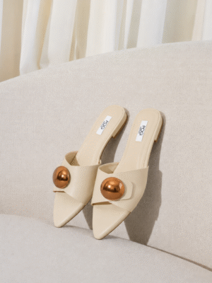POG 58 IVORY SMOOTH BRONZE GOLD DETAIL SLIPPERS