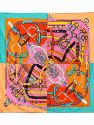 PEACH N SAGE BORDER BOXED BELT N CHAIN PRINT SCARF