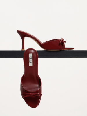 POG 198 PLUM BOW DETAIL PATENT MIDI MULES