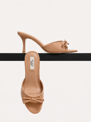 POG 198 NUDE BOW DETAIL PATENT MIDI MULES
