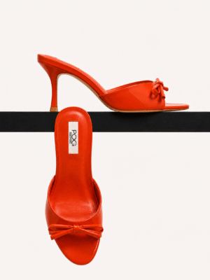 POG 198 ORANGE BOW DETAIL PATENT MIDI MULES
