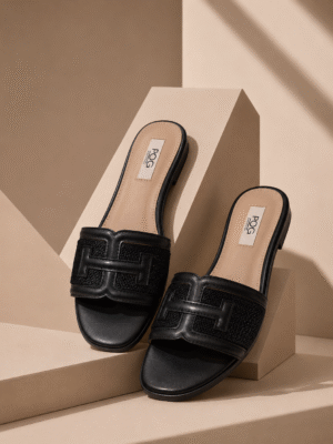 POG 66A BLACK TWEED TBAR DETAIL SLIPPERS