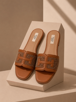 POG 66A BROWN TWEED TBAR DETAIL SLIPPERS